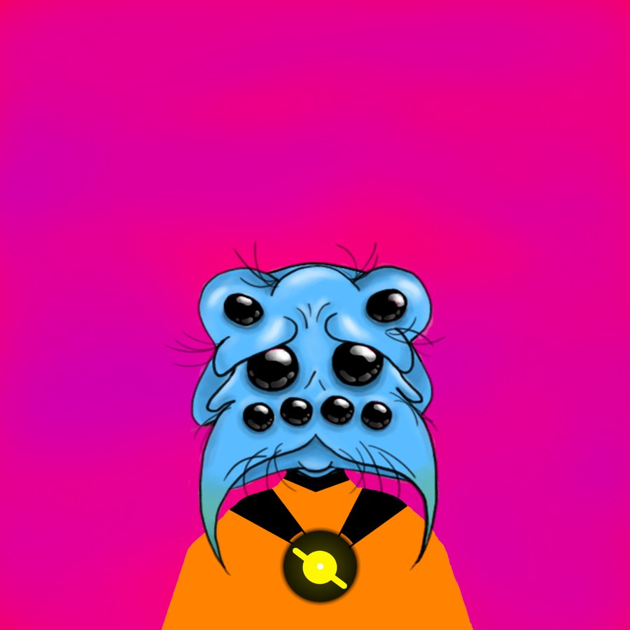 Dr. Xanu: blue spider head with eight black eyes