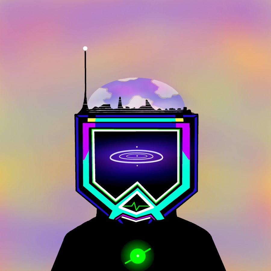 Gran: TV-screen head with a city skyline on top and an antenna