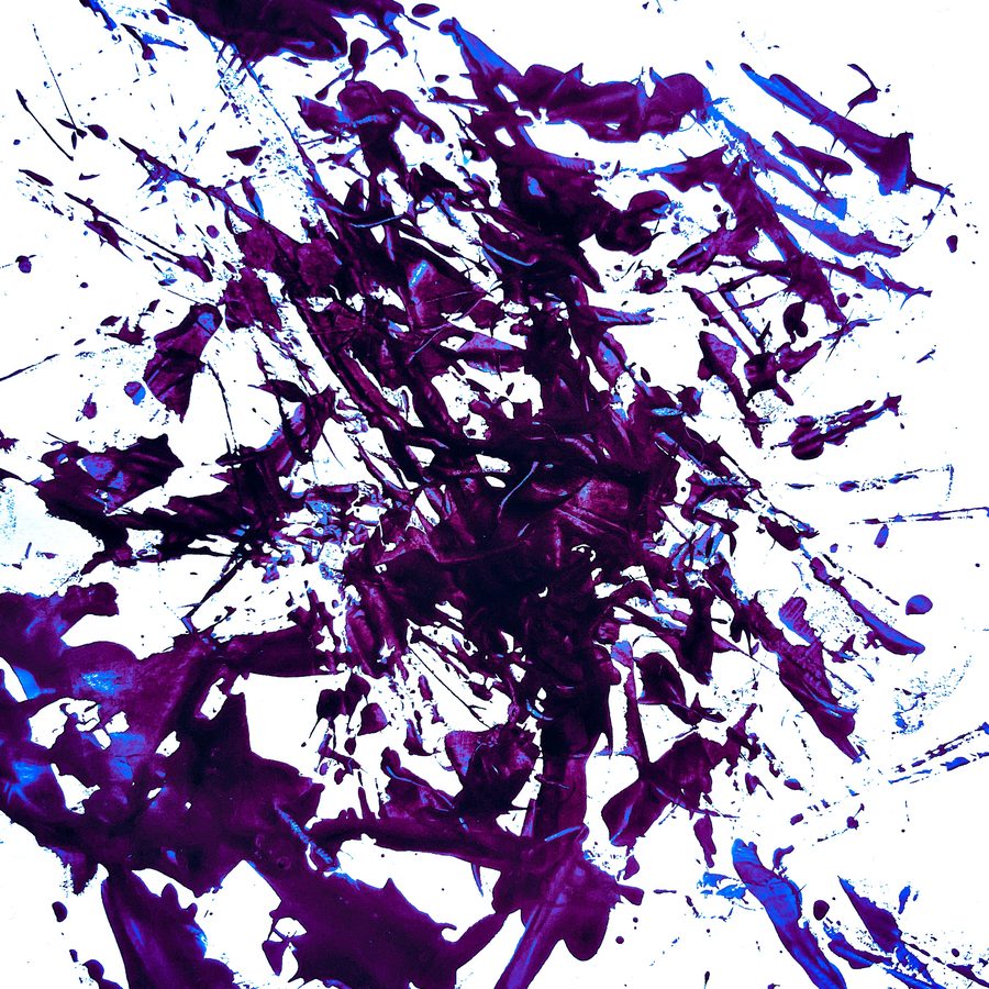 Abstract: purple and blue paint splatter on white
